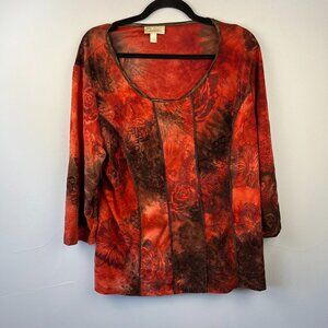 Velvet Burnout Whimsigoth Dark Floral Print Top Size 2X Dark Romantic Lace Trim